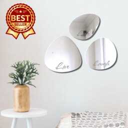 Pebble Acrylic Mirror Set Engraved Wall Art, Many Sizes