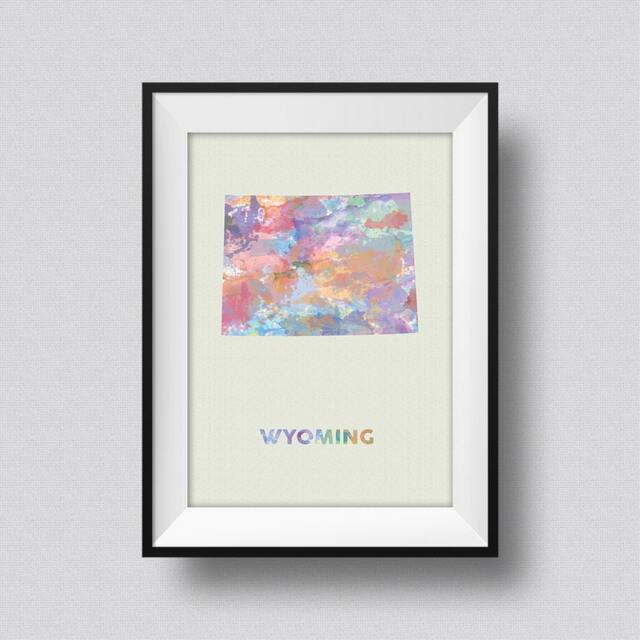 Wyoming Watercolor Map Art Print Ink Splash Poster Canvas