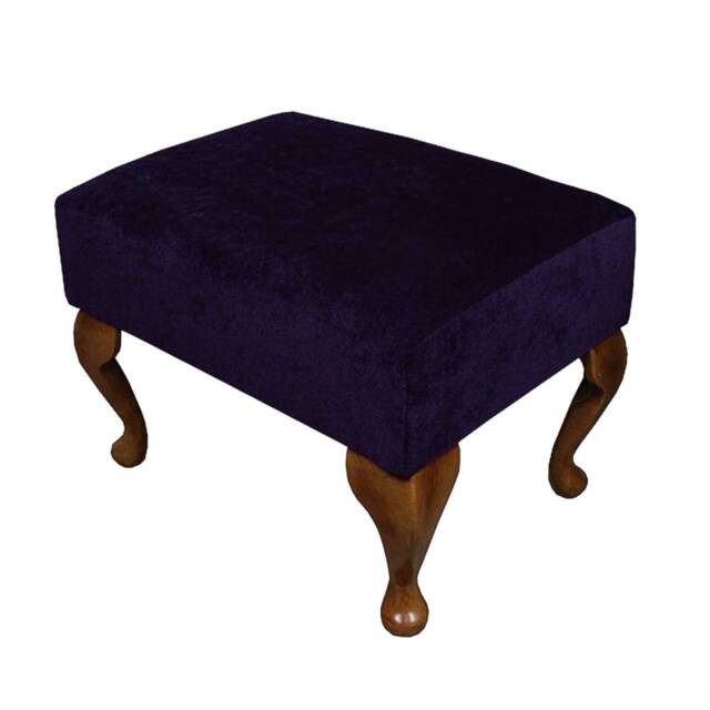 Handmade Small Footstool in Purple Velvet - Malta Amethyst Fabric Upholstered British Custom Made - image 1
