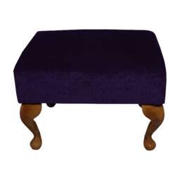 Handmade Small Footstool in Purple Velvet - Malta Amethyst Fabric Upholstered British Custom Made - thumbnail 2