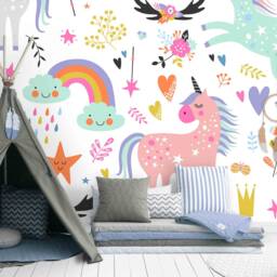 3D Unicorn Wallpaper, Rainbow Wall Mural, Kids Room Decor, Peel & Stick - thumbnail 3