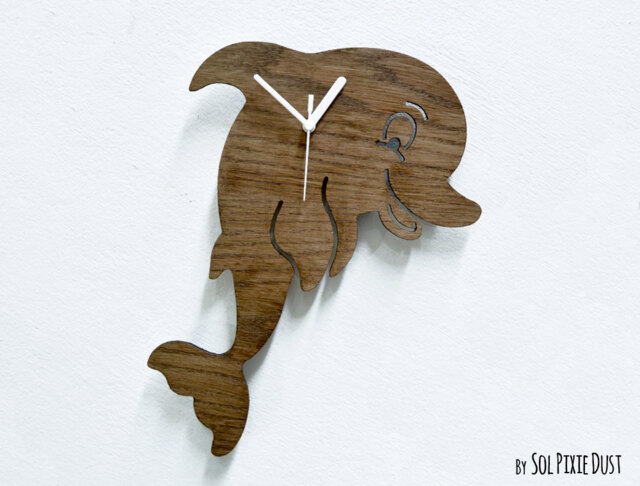 Dolphin Kids Cartoon Silhouette - Wooden Wall Clock - image 1