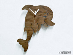 Dolphin Kids Cartoon Silhouette - Wooden Wall Clock - thumbnail 1