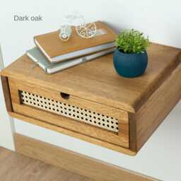 Floating Nightstand With Rattan Drawer in Solid Oak - Natural Bedroom - thumbnail 4