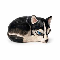 Geometric Husky Wood Figurine, Hand Carved Siberian Dog Statue, Low Poly Animal Sculpture, Rustic Farmhouse Decor - thumbnail 3