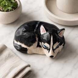 Geometric Husky Wood Figurine, Hand Carved Siberian Dog Statue, Low Poly Animal Sculpture, Rustic Farmhouse Decor - thumbnail 4