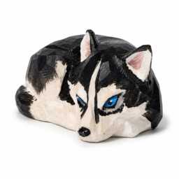 Geometric Husky Wood Figurine, Hand Carved Siberian Dog Statue, Low Poly Animal Sculpture, Rustic Farmhouse Decor - thumbnail 2