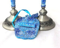 Rosh Hashanah Gift, Blue-Silver Apple Wall Decor, Judaica Shana Tova, Jewish New Year, Wall Hanging, Israel, Made in Israel - thumbnail 1