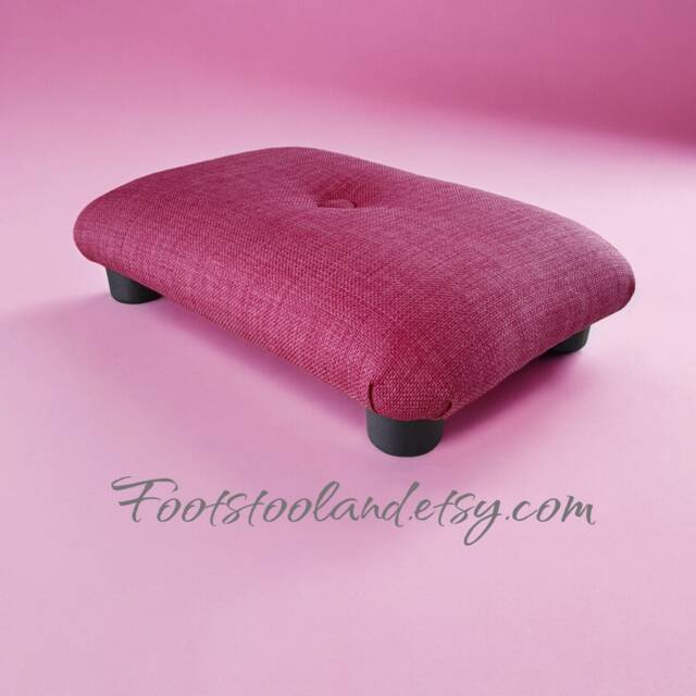 Pink Linen Look Foot Stool Handmade Upholstered Little Footrest - image 1
