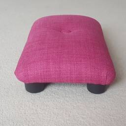 Pink Linen Look Foot Stool Handmade Upholstered Little Footrest - thumbnail 4