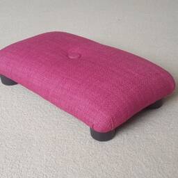 Pink Linen Look Foot Stool Handmade Upholstered Little Footrest - thumbnail 3