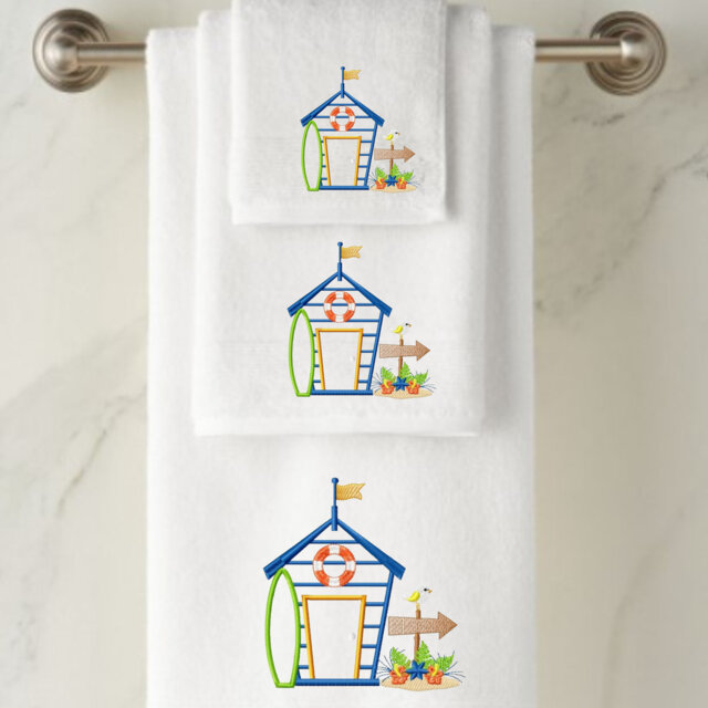 Embroidered Beach House Towels, Personalized Cotton, Wedding Gift
