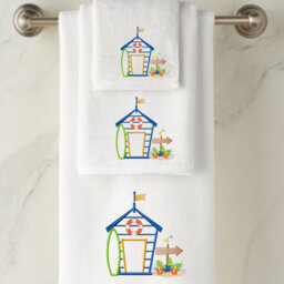 Embroidered Beach House Towels, Personalized Cotton, Wedding Gift