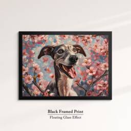 Joyful Greyhound in Spring Blossoms - Vibrant Canvas Art For Dog Lovers, Canvas, Framed Print, Pet Lover - thumbnail 2