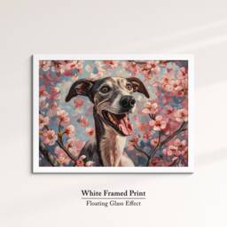 Joyful Greyhound in Spring Blossoms - Vibrant Canvas Art For Dog Lovers, Canvas, Framed Print, Pet Lover - thumbnail 3