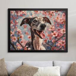 Joyful Greyhound in Spring Blossoms - Vibrant Canvas Art For Dog Lovers, Canvas, Framed Print, Pet Lover - thumbnail 4