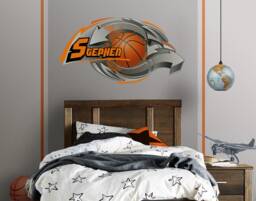Original Digital Graffiti Art, Basketball Personalized Wall Decal, Sports Sticker, Mural For Kid's Or Teen's Room, PVC Free - thumbnail 1
