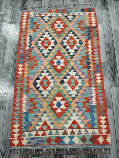 Classic Rug, Handmade Artisan Afghan Turkish Scandinavian Navajo Bohemian Wool Flatweave Multicolour Kilim Rug 168x96 cm - image 1