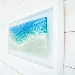 Landscape Teal Paradise Glass Frame - Handmade Fused Glass Wall Art 45x25cm/18x10 - thumbnail 2