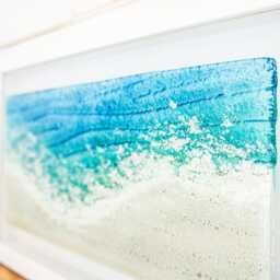 Landscape Teal Paradise Glass Frame - Handmade Fused Glass Wall Art 45x25cm/18x10 - thumbnail 4