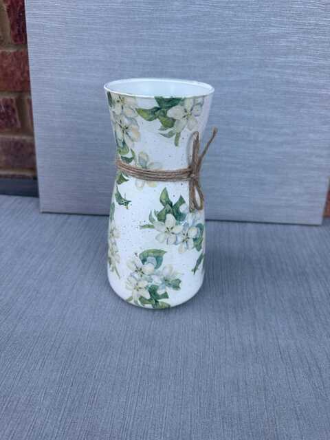 White Cherry Blossom Glass Vase , & Green Decoupage Vase - Gift For Home Anniversary Birthday - image 1