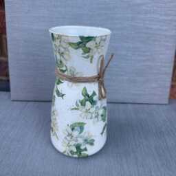White Cherry Blossom Glass Vase , & Green Decoupage Vase - Gift For Home Anniversary Birthday - thumbnail 2