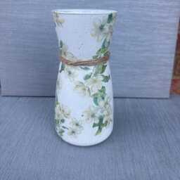 White Cherry Blossom Glass Vase , & Green Decoupage Vase - Gift For Home Anniversary Birthday - thumbnail 3