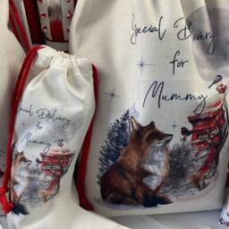 Personalised Woodland Fox Christmas Stocking, Linen Gift Bag - thumbnail 2