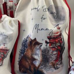 Personalised Woodland Fox Christmas Stocking, Linen Gift Bag - thumbnail 3