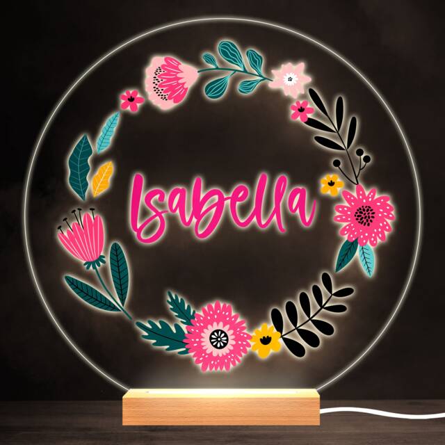 Flower Wreath Colourful Round Personalised Gift Warm White Led Lamp Night Light - Bedroom - image 1