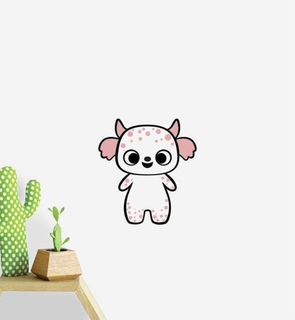 Pink Spotty Monster Wall Sticker Decal - Kids Stickers, Animals Childrens Decals, Art, Room, Girl, Boy