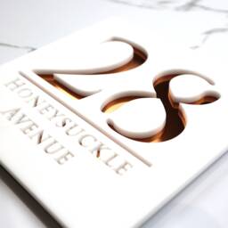 K Smart Sign - Bellissima S1 Laser Cut Matt White & Copper Mirror Floating House Signs Door Numbers Plaques 180mm X 180mm - thumbnail 1