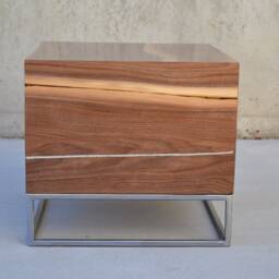 Black Walnut Cube Table, Live Edge Accent Metal Legs - thumbnail 3