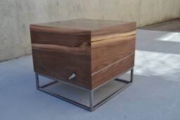 Black Walnut Cube Table, Live Edge Accent Metal Legs - thumbnail 1