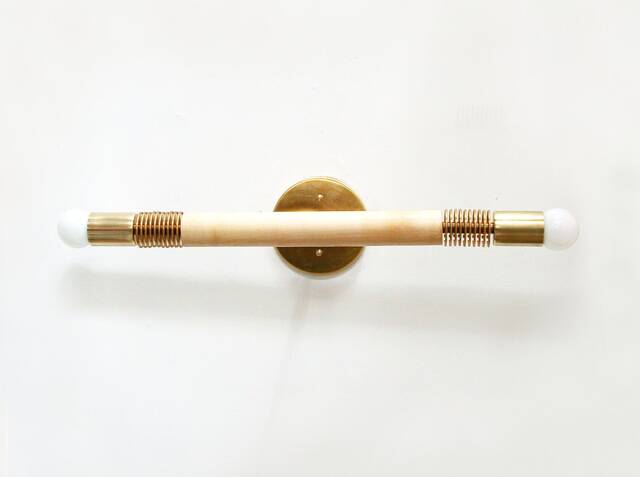 Brass & Maple Mid Century Double Wall Fixture Light Mirror Vanity Side Lighting Living Room Lights Bathroom Sconce Entry - image 1