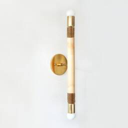 Brass & Maple Mid Century Double Wall Fixture Light Mirror Vanity Side Lighting Living Room Lights Bathroom Sconce Entry - thumbnail 2