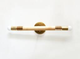 Brass & Maple Mid Century Double Wall Fixture Light Mirror Vanity Side Lighting Living Room Lights Bathroom Sconce Entry