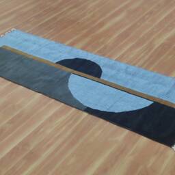Handmade Blue Grey Cotton Runner Rug, Modern Geometric Design - thumbnail 2