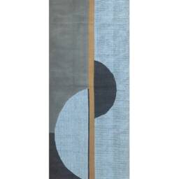 Handmade Blue Grey Cotton Runner Rug, Modern Geometric Design - thumbnail 3