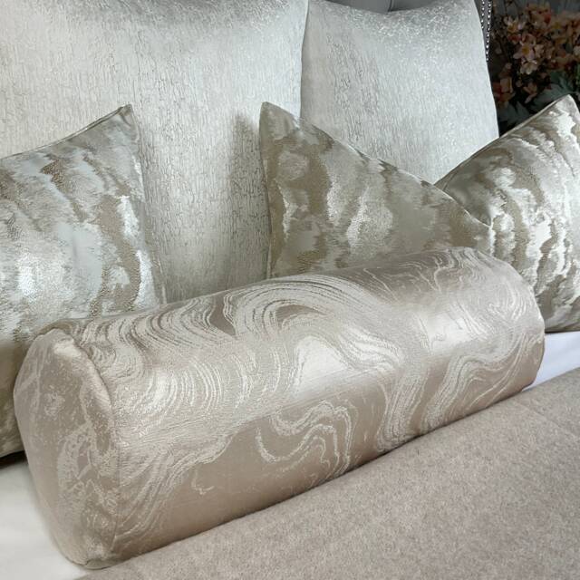 "Marble Cushion Bolster Including Insert For Bed Sofa Chair Pillow, Luxury Champagne - Cream Bedding , Luxury Pillow Accent 16""x6" - image 1
