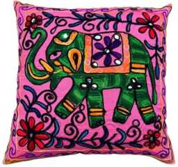 Embroidered Suzani Elephant Cushion Cover - Indian Boho Case Square Takiya Floral Pillow Case With Acrylic Mirros Home D??cor 40x40cm - thumbnail 4