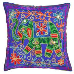 Embroidered Suzani Elephant Cushion Cover - Indian Boho Case Square Takiya Floral Pillow Case With Acrylic Mirros Home D??cor 40x40cm - thumbnail 3