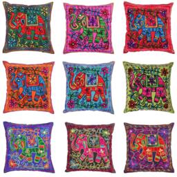Embroidered Suzani Elephant Cushion Cover - Indian Boho Case Square Takiya Floral Pillow Case With Acrylic Mirros Home D??cor 40x40cm - thumbnail 1