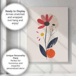 Minimalist Abstract Red Flower Botanical Illustration Canvas Wall Art Print Decor Picture Ready To Hang - thumbnail 3