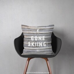 Gone Skiing Ski Decor Pillow Or Cover, Home Decor, Winter White Brown Rustic Gifts, Pillows, Stuff - thumbnail 1