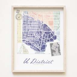 University District Seattle Neighborhood Map Watercolor Print Washington City Block Plan - Art Print Central Wall Local Realtor - thumbnail 1