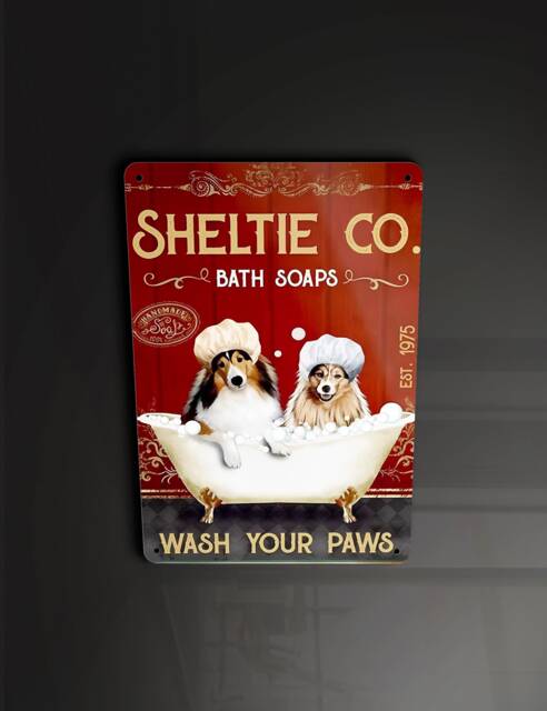 Sheltie Co. Bath Soaps Wash Your Paws - Metal Sign Plaque Wall Art Decor Signage