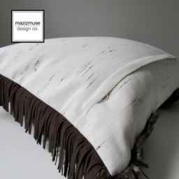Faux Fur Pillow With Chocolate Brown & Cream Trim, Modern Outdoor Indoor Pillow, Luxury Fake Rabbit Cushions For Lodge Decor, Mazizmuse - thumbnail 3