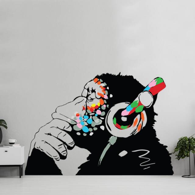 Artist Stickers Monkey Headphones - Writer Graffiti Wall Decal Drawer Thinking Sprayer Sticker Painter - image 1