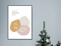 Love Peace Joy Mittens - Christmas Festive Fall Holidays - Wall Print Gift Bespoke Poster A5 A4 A3 Framed - thumbnail 1